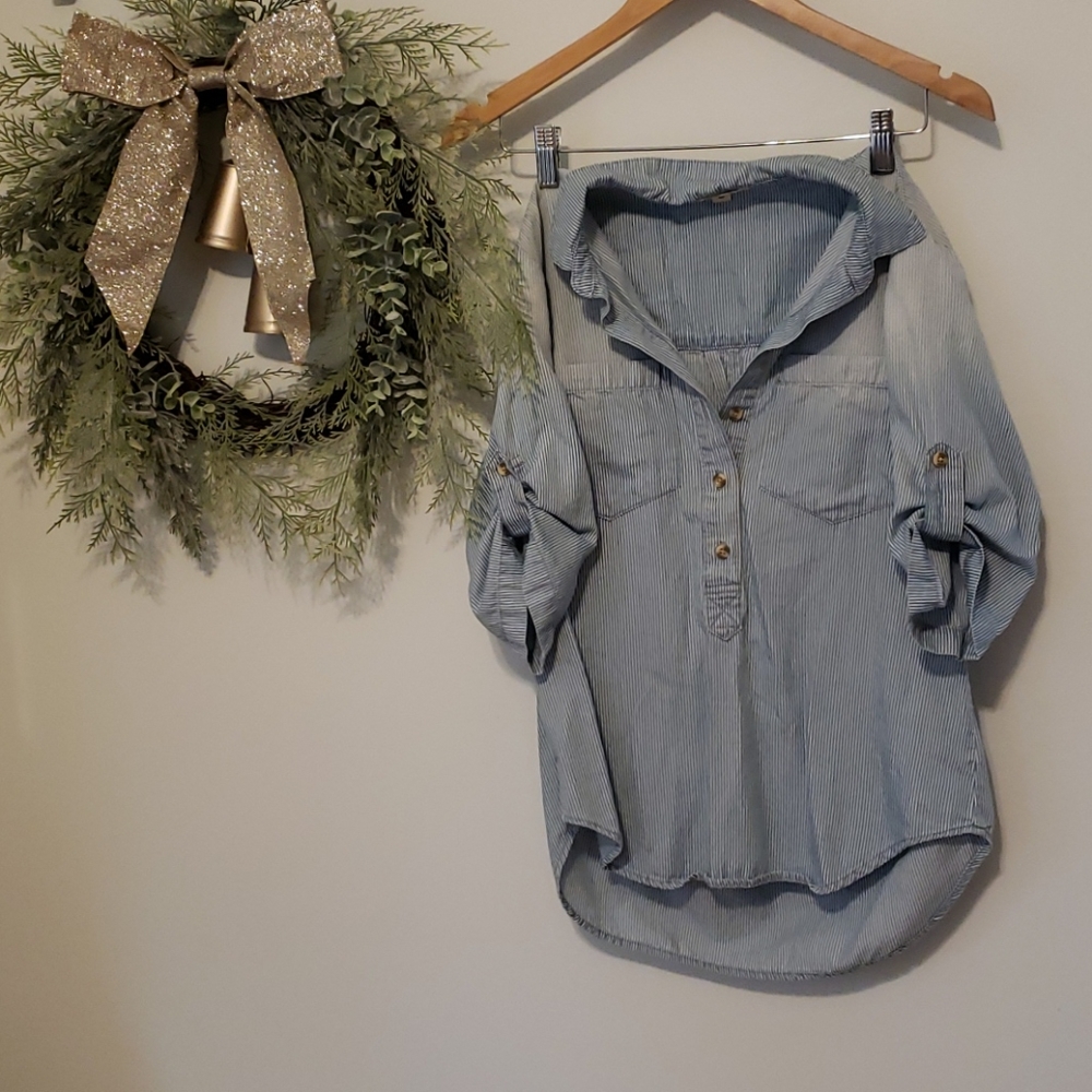 Vintage style/ washed out cotton 3/4 button down